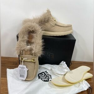 NIB Market x Hey Dude Wally sand Beige Fur Lined Loafers slippers sz 12 slip on